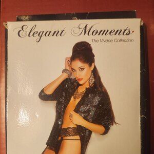 Elegant Moments Black Fishnet with Lace Top Thigh Highs with Garter Belt NWT